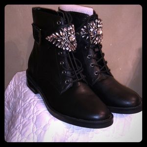 Black Broch Embellished Combat Boot